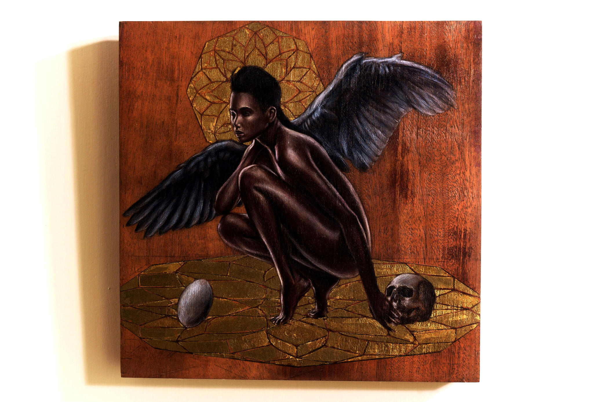 Lilith, 12 x 12 inches, mixed media on Mahogany panel