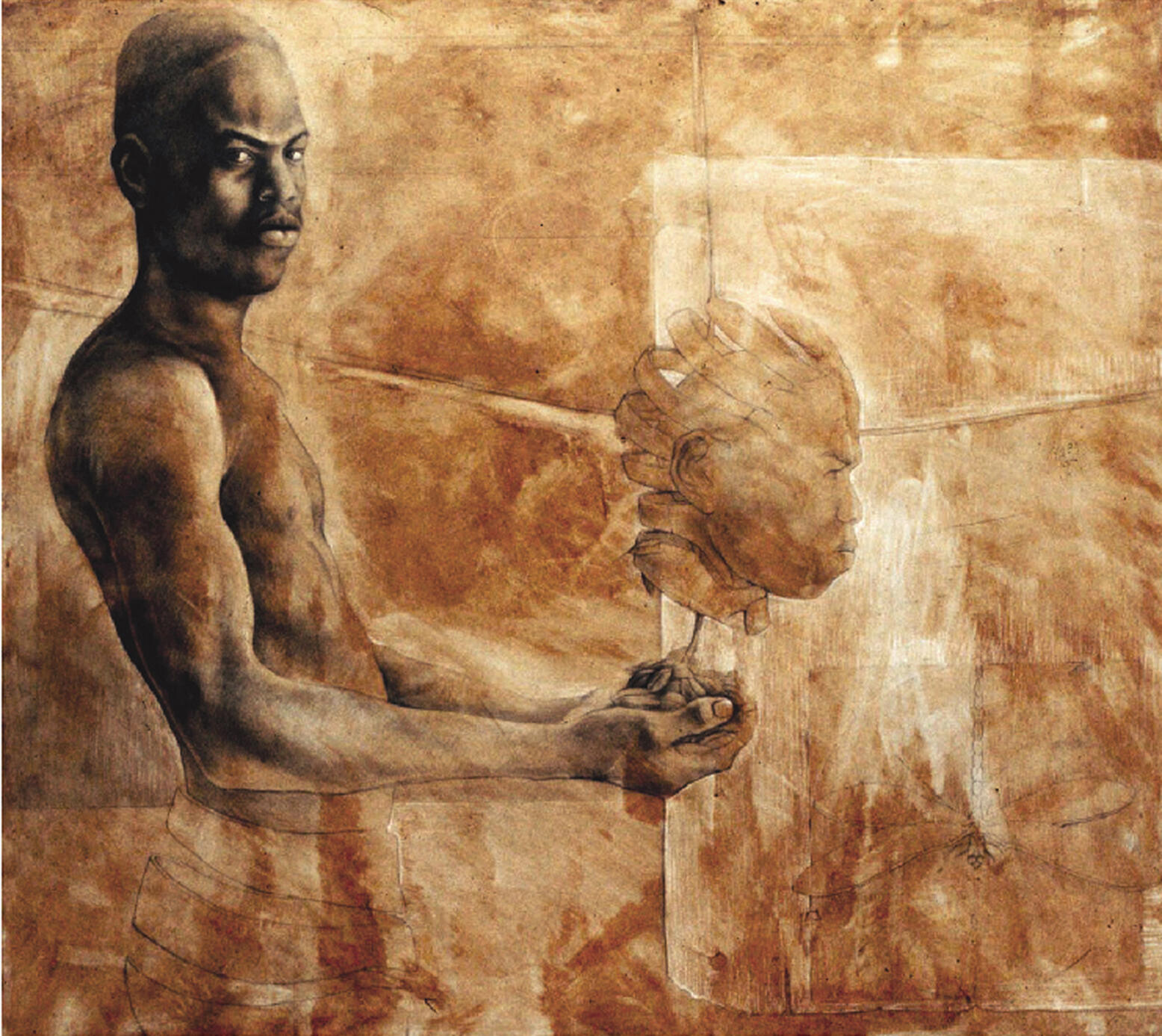 Untitled, 2001, Oil and mixed media on paper mounted on canvas. 50 x 50 inches, Private Collection