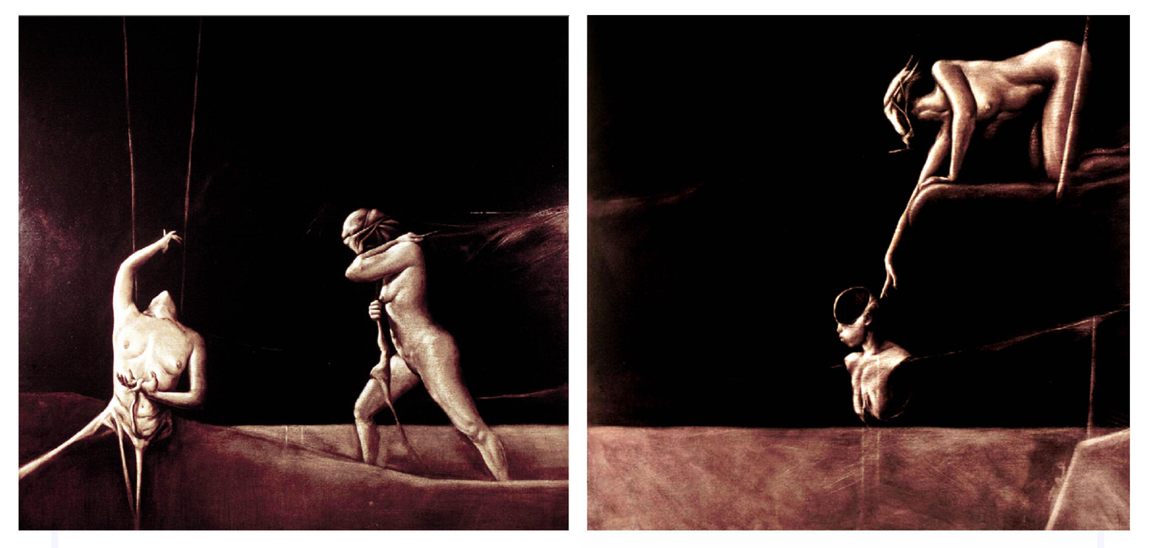 The Birth of Tragedy, 2002, Diptych, Oil on canvas, each panel 56 x 58 inches, private collection