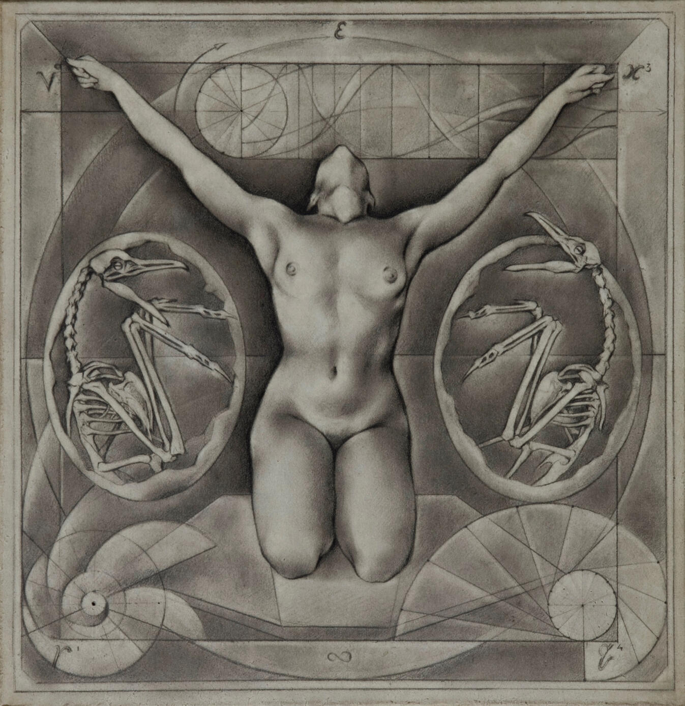 Fugue - 2009, 16 x 16 ins. Graphite on prepared paper mounted on wood. private collection