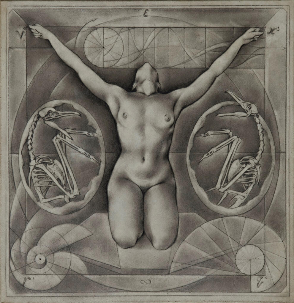Fugue - 2009, 16 x 16 ins. Graphite on prepared paper mounted on wood. private collection